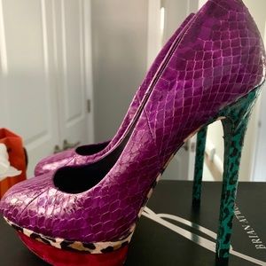 Brian Atwood Fontanne Snakeskin Heels